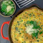Ellen of Off-Script Recipes shares her Original Recipe for Light & Puffy Sweet Corn Frittata with Cotija Crumble