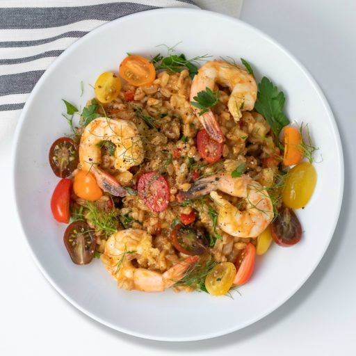 Calabrian Vegetable Farrotto with Shrimp - Off-Script