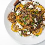 Ellen of Off-Script Recipes shares her Original Recipe for Roasted Delicate Squash Rings with Almond Crumble & Balsamic Glaze