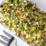 Ellen of Off-Script Recipes shares her Original Recipe for Brown Butter Brussels Sprouts with Feta & Pine Nut Crumble
