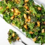 Ellen of Off-Script Recipes shares her Original Recipe for Warm Garlicky Greens with Ciabatta Croutons
