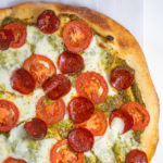 Ellen of Off-Script Recipes shares her Original Recipe for Hot Pistachio Pesto Pizza with Red Sauce