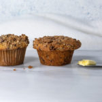 Ellen of Off-Script Recipes shares her Original Recipe for Chocolate Flecked Banana Muffins with Salted Pecan Crumble